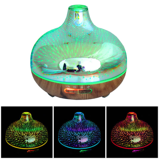 ULTRASONIC ESSENTIAL OIL AROMA DIFFUSER 7 COLOUR CHANGING 3D LED FIREWORK DESIGN 7427011747282