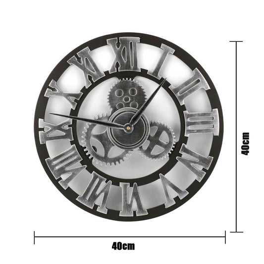 LARGE 40CM WALL CLOCK OUTDOOR GARDEN BIG ROMAN NUMERALS GIANT OPEN FACE METAL