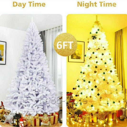 6Ft White Christmas Xmas Tree Bushy Artificial Festive Home Decor w/200LED Light