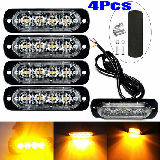 4x 4 LED Amber Recovery Strobe Flashing Grille Lightbar Lamp Truck Beacon Light