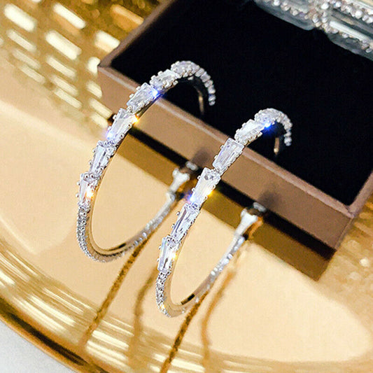 925 Silver Hoop Earring Romantic Women Jewelry Cubic Zircon Earring A Pair FREE SHIPPING