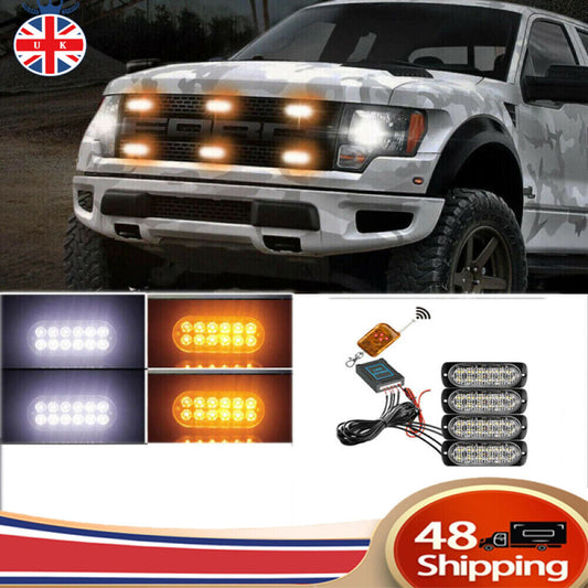 4x 12LED Amber Recovery Strobe Flashing Grille Lightbar Lamp Truck Beacon Light