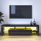 Modern TV Unit Cabinet Stand with LED Light 160cm Black High Gloss Doors Storage