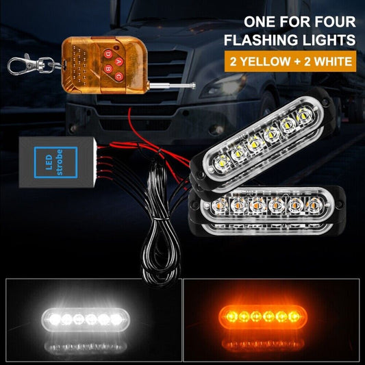 4x 12LED Amber Recovery Strobe Flashing Grille Lightbar Lamp Truck Beacon Light