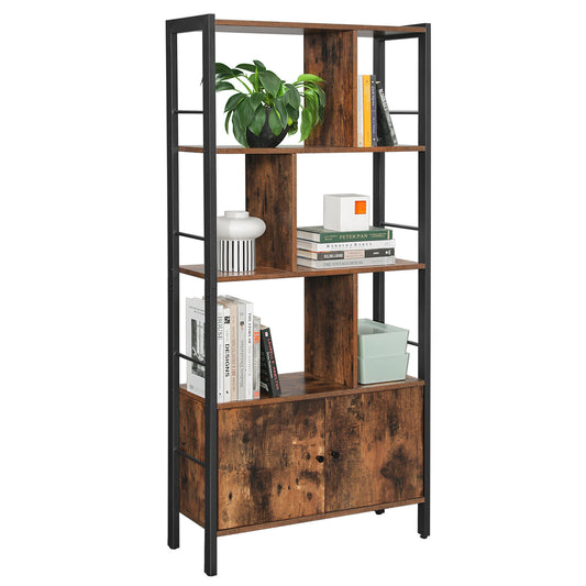 Bookcase 4-Tier Shelving Unit Display Plant Stand Metal Frame Rustic Brown