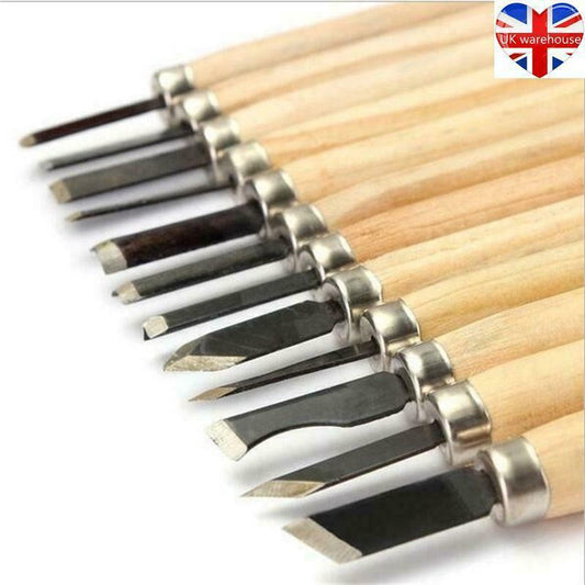 12Pcs Wood Carving Knife Chisel Kit Woodworking Whittling Cutter Chip Hand Tool