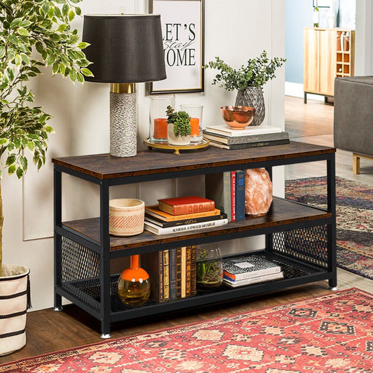 Vintage Console Industrial Table with 3 Shelves for Living Room Hallway