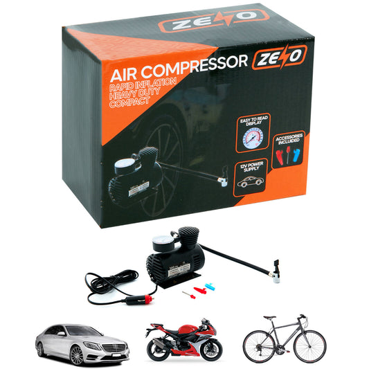 CAR TYRE AIR COMPRESSOR PUMP BIKE CYCLE COMPACT 3M CORD 12V INFLATOR BLACK