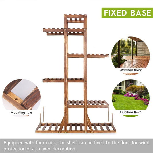 NEW! 6-Tier Flower Rack Wood Plant Stand 12 Pots Bonsai Display Shelf Indoor Outdoor FREE SHIPPING