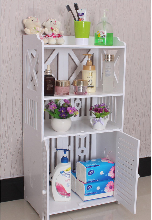 White Wooden Bathroom Storage Cabinet Shelf Slim Cupboard Unit Free Standing UK