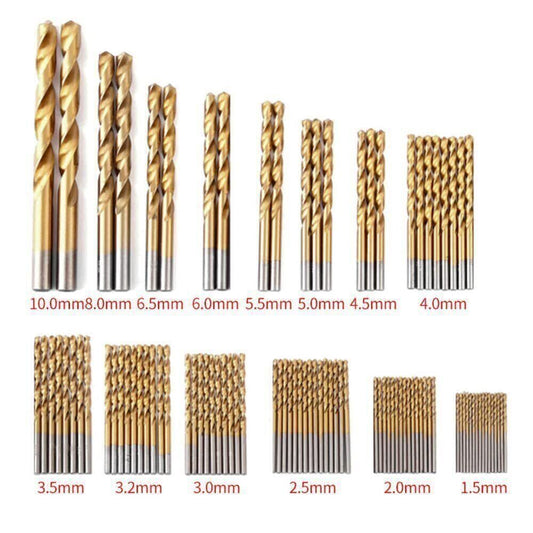 99X HSS Drill Bits Twist Titanium Coated Metric Sizes 1.5-10mm Metal Steel Wood