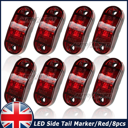 8x Red 12V 24V LED Side Tail Marker Indicators Light Lamp Truck Trailer Van RV