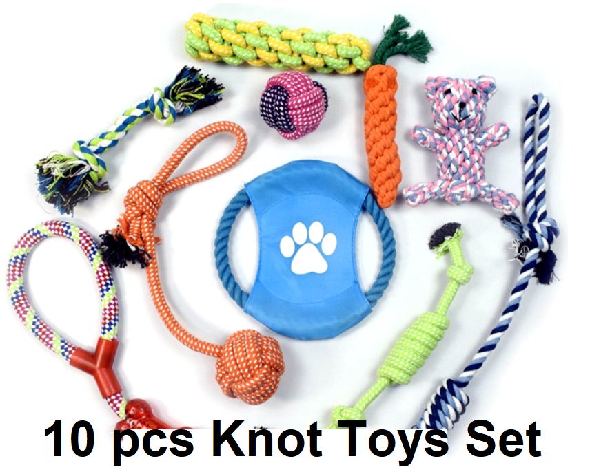 10 Pcs Dog Rope Toys Set Tough Strong Chew Knot Toys Puppy Bear Cotton Pet Toys