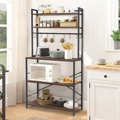 5 Tier Industrial Kitchen Bakers Rack Microwave Oven Stand Storage with 10 Hooks