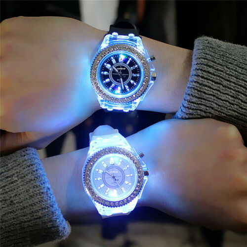 Fashion Men Women Wrist Watch LED Backlight Crystal Quartz Silicone Band Sport