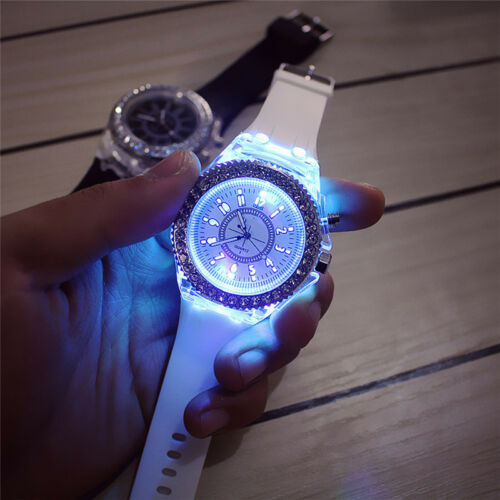 Fashion Men Women Wrist Watch LED Backlight Crystal Quartz Silicone Band Sport