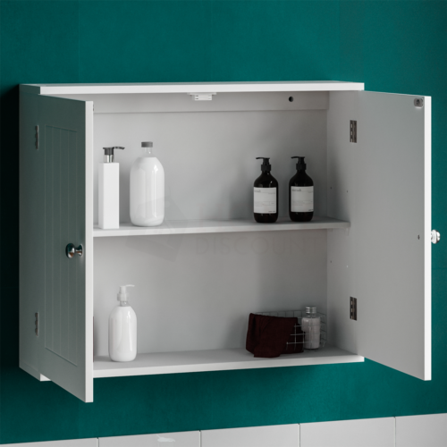 White Bathroom Wall Cabinet Storage 2 Door Cupboard MDF Shelves Vanity Unit