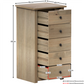 Panama 5 Drawer Narrow Chest Solid Waxed Pine Rustic Storage Furniture Unit